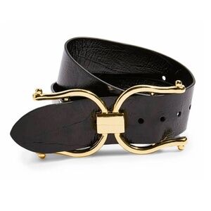 TOPSHOP Wide Black Belt with Golden Tone Buckle Sz M/L